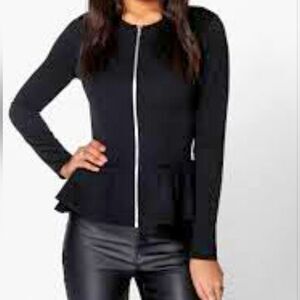 BooHoo Black Gracie Zip-Up Peplum Jacket